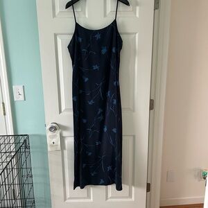 Jones New York Navy Blue Floral Midi Dress with FREE navy blue cover  100% silk